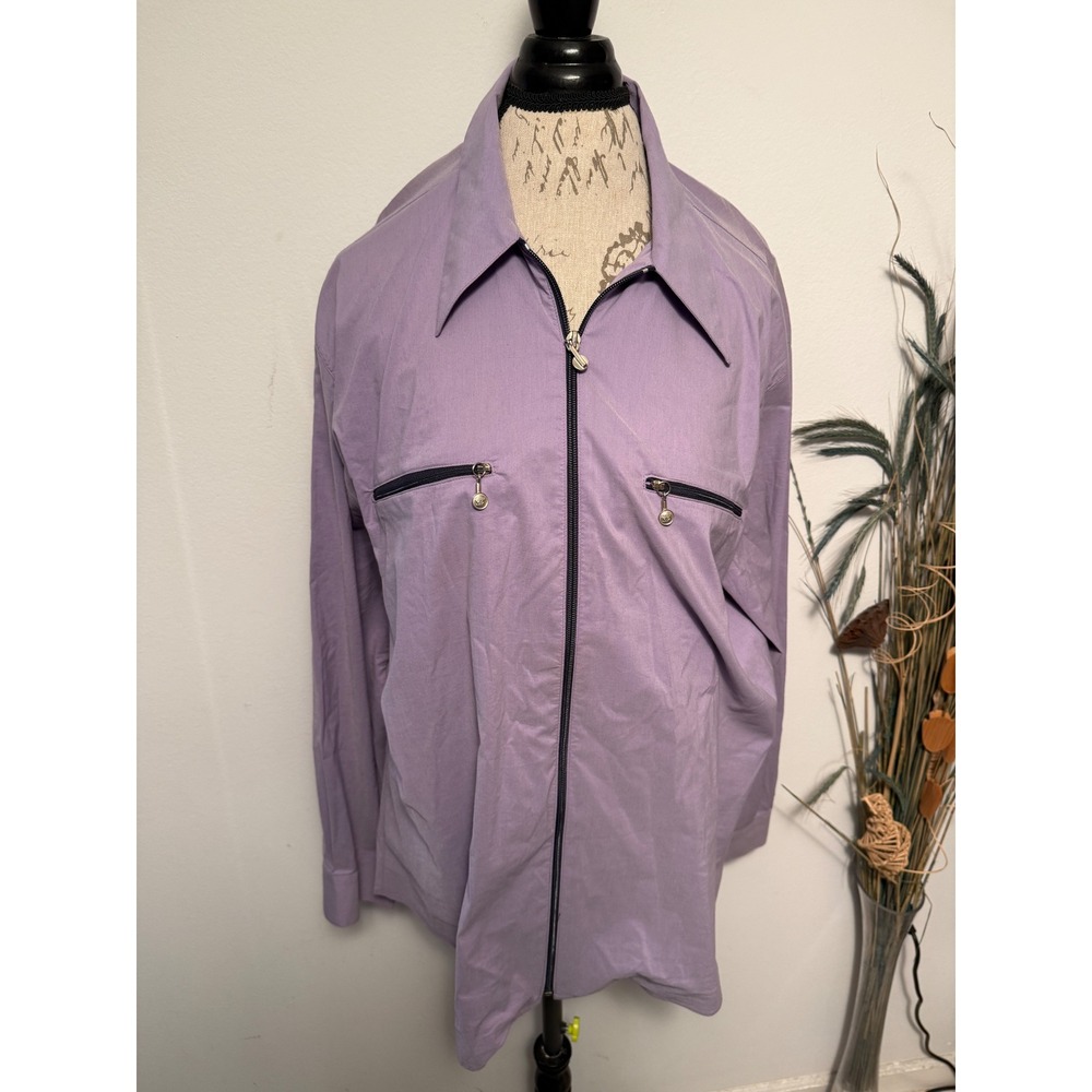 Vintage Versace Classic V2 Lavender Zip Front Collared Shirt Jacket Size XL
